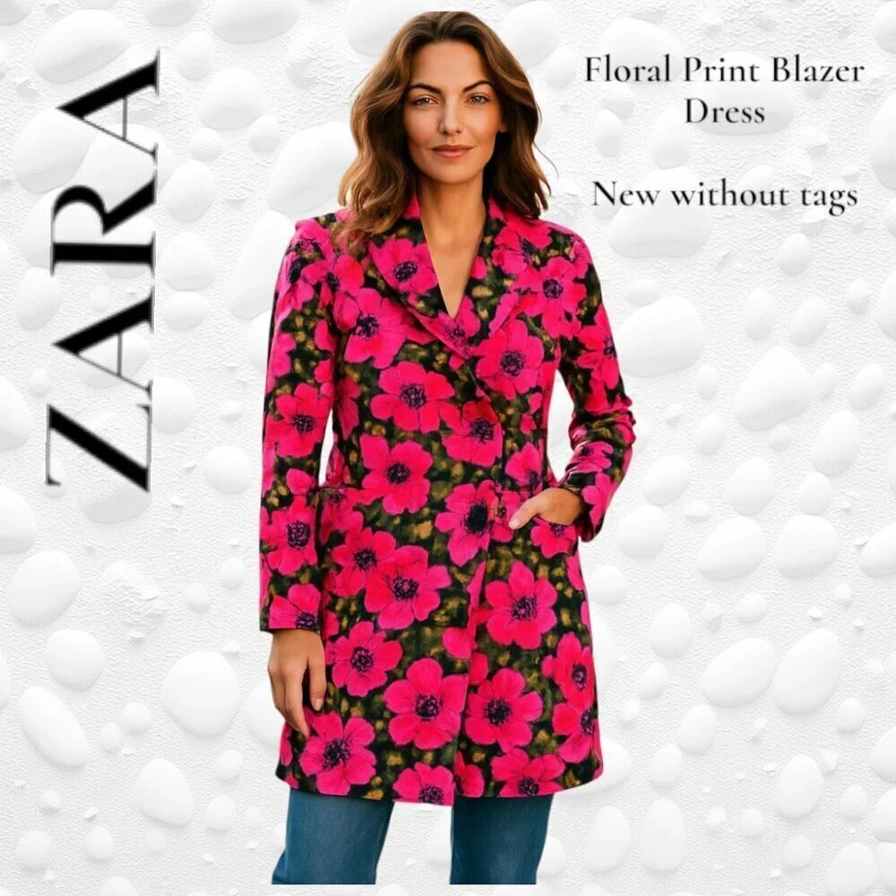 ZARA Floral Print Blazer Dress - Size S New Without Tags - Picture 1 of 5